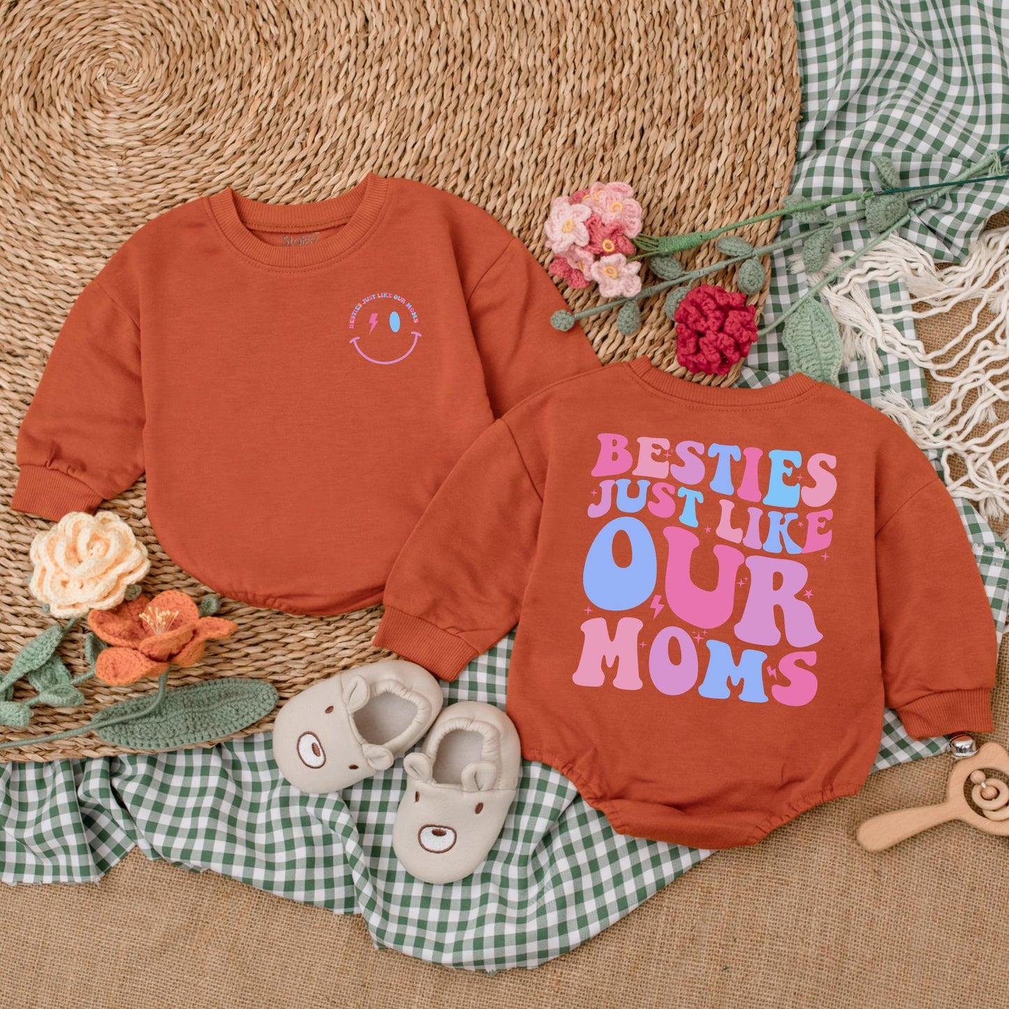 Besties Just Like Our Moms Baby Bodysuit, Matching Friends Outfit, Cute Best Friend Romper, Baby Shower Gift, New Mom Gift
