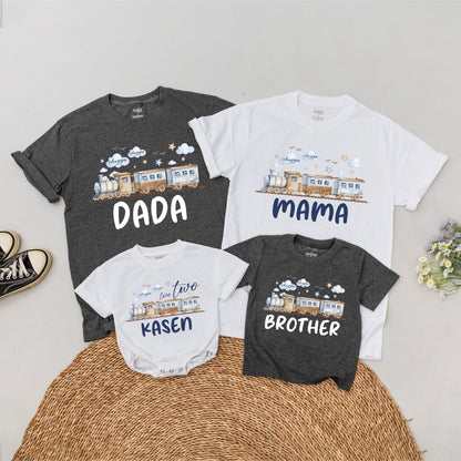 Personalized Choo Choo I'm 2 Train Birthday Family Matching T-Shirt for Toddler Boy Girl 2nd Birthday Party Celebration Gift