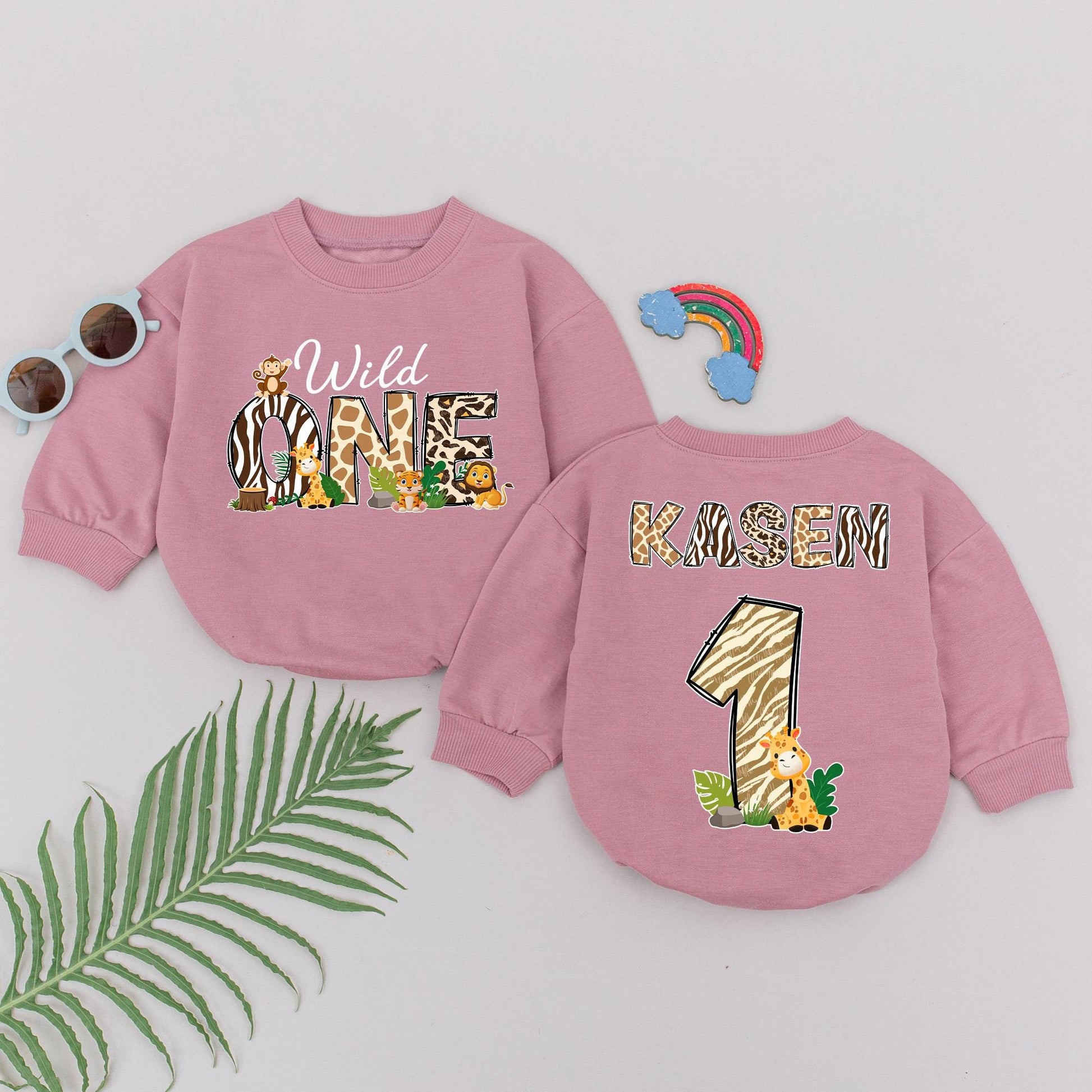 Wild One Safari Birthday Romper for Baby Boy Girl First Birthday Fun Cartoon Animals & Wild Patterns Celebrate 1 Year Old