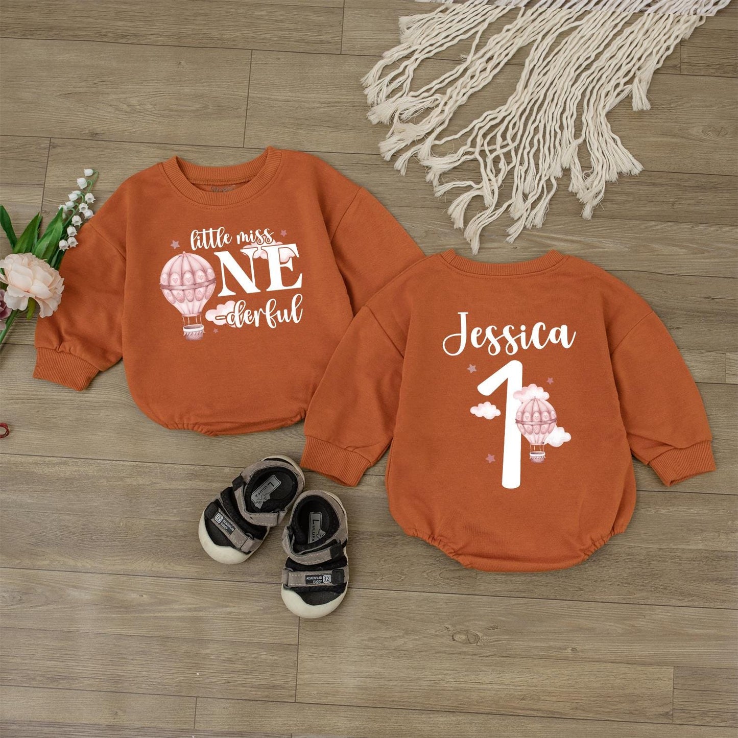 Little Miss One Romper Hot Air Balloon Baby Girl First Birthday Outfit Personalized Custom 1st Birthday Gift