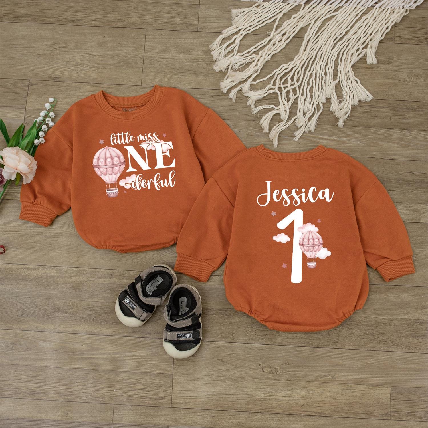 Little Miss One Romper Hot Air Balloon Baby Girl First Birthday Outfit Personalized Custom 1st Birthday Gift