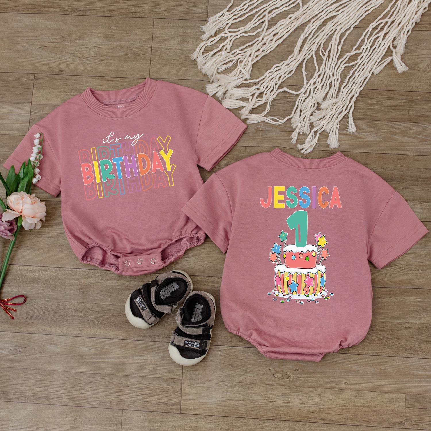 Personalized 1st Birthday Romper It's My Birthday Outfit for Baby Boy Girl with Colorful Cake Design Toddler Bodysuit Gift