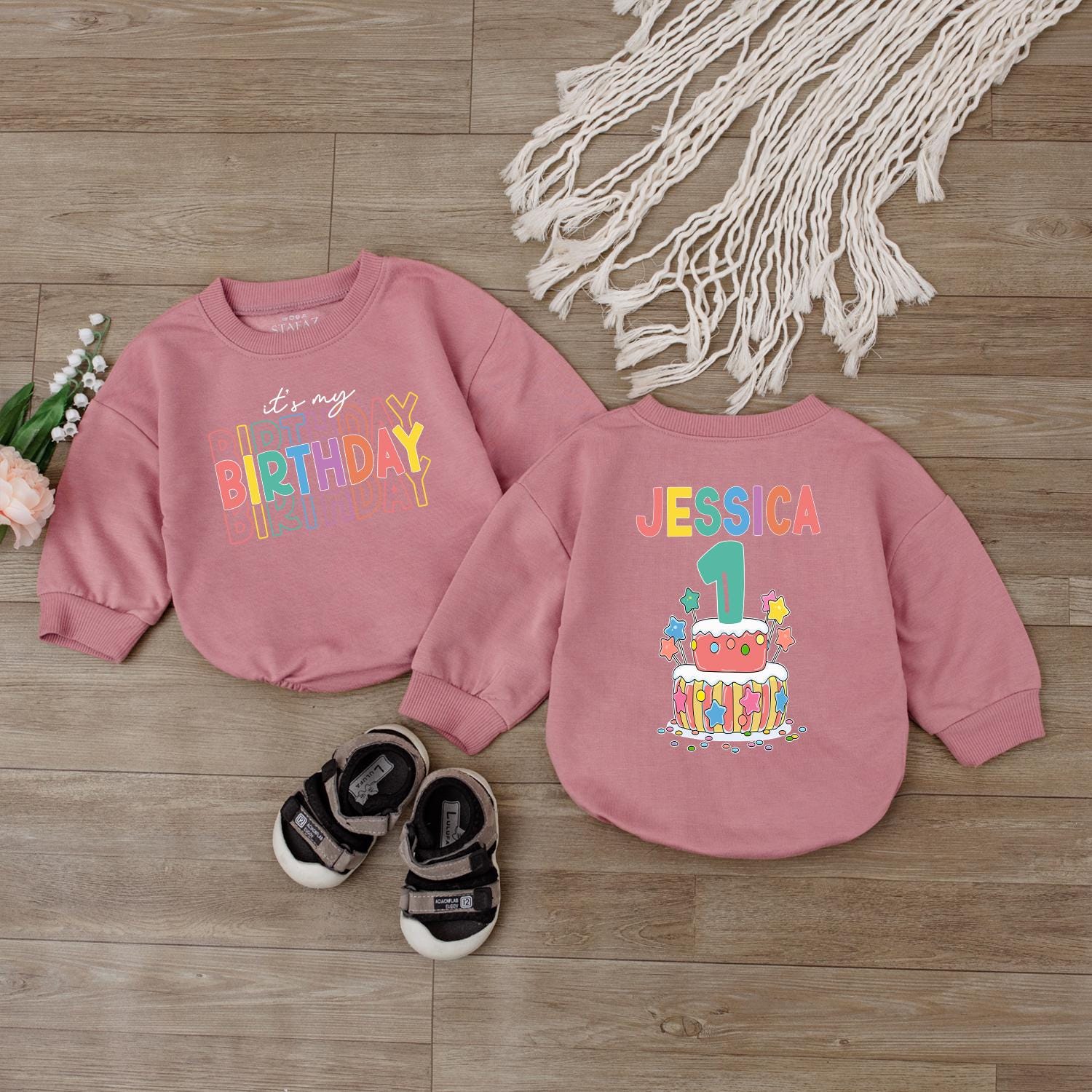 Personalized First Birthday Cake Design Baby Romper Custom Name Outfit for 1st Celebration, Colorful Infant Bodysuit Gift