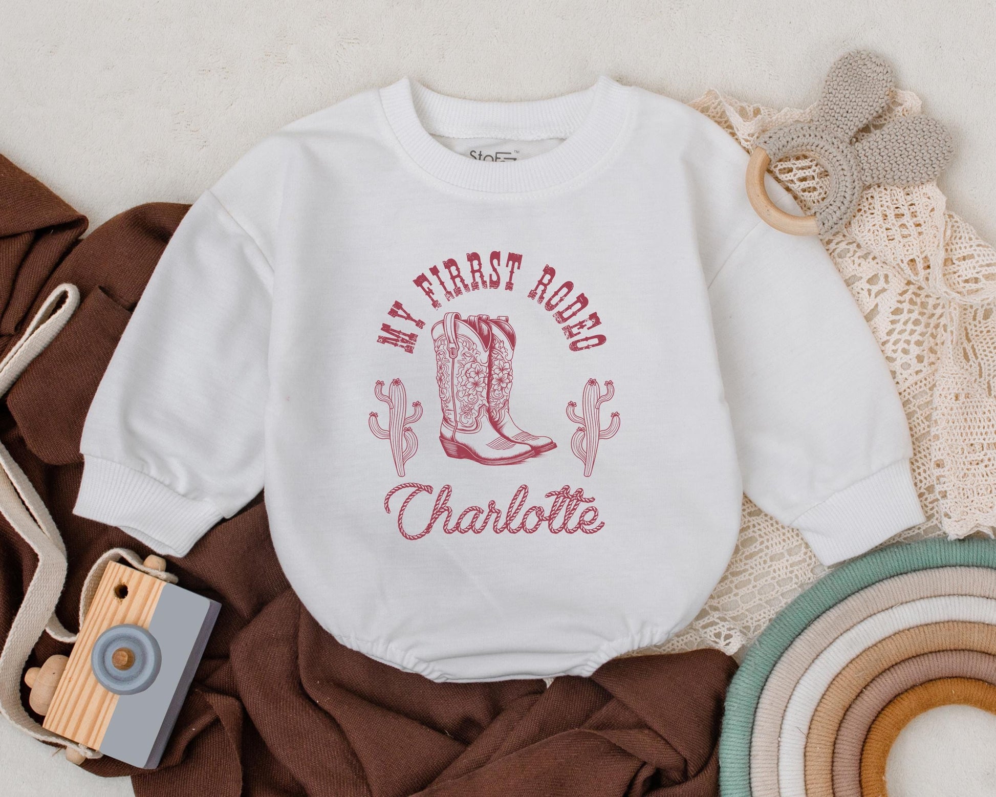 My First Rodeo Baby Bodysuit Custom Western Cowboy Outfit Personalized Name Gift 1st Birthday Romper