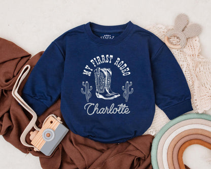 My First Rodeo Baby Bodysuit Custom Western Cowboy Outfit Personalized Name Gift 1st Birthday Romper