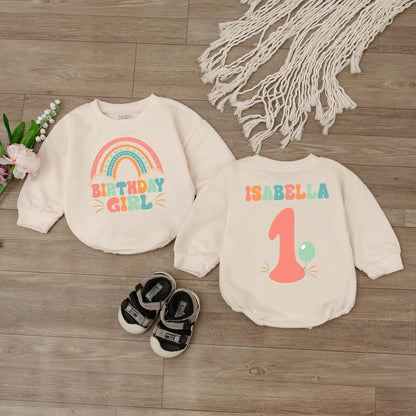 Boho Rainbow First Birthday Romper Custom Name Baby Girl Clothes Retro Outfit Gift 1 Year Old Celebration Outfit