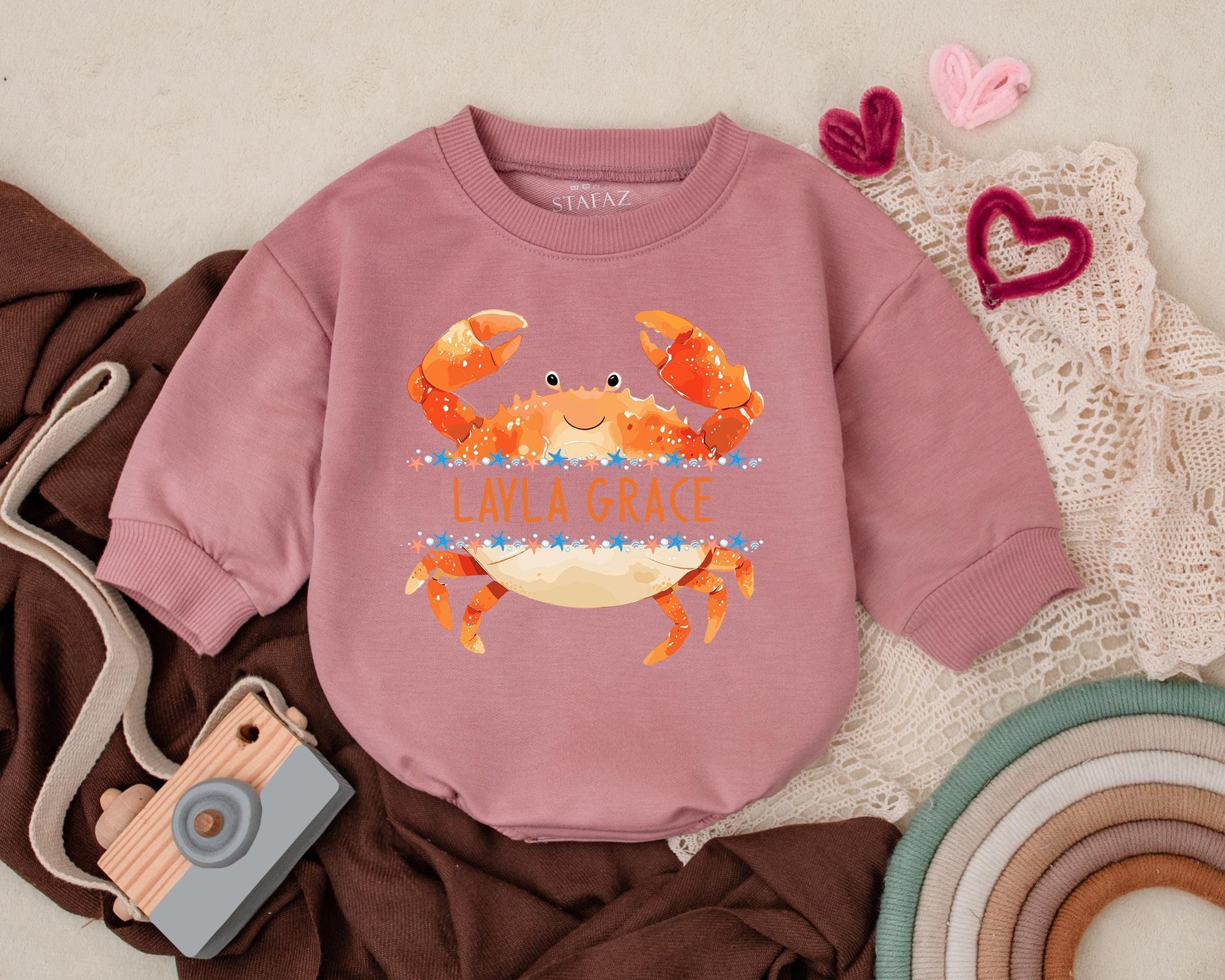 Personalized Crab Baby Bubble Romper Cute Ocean Outfit Custom Name Beachwear Nautical Newborn Clothes Coastal Baby Gift