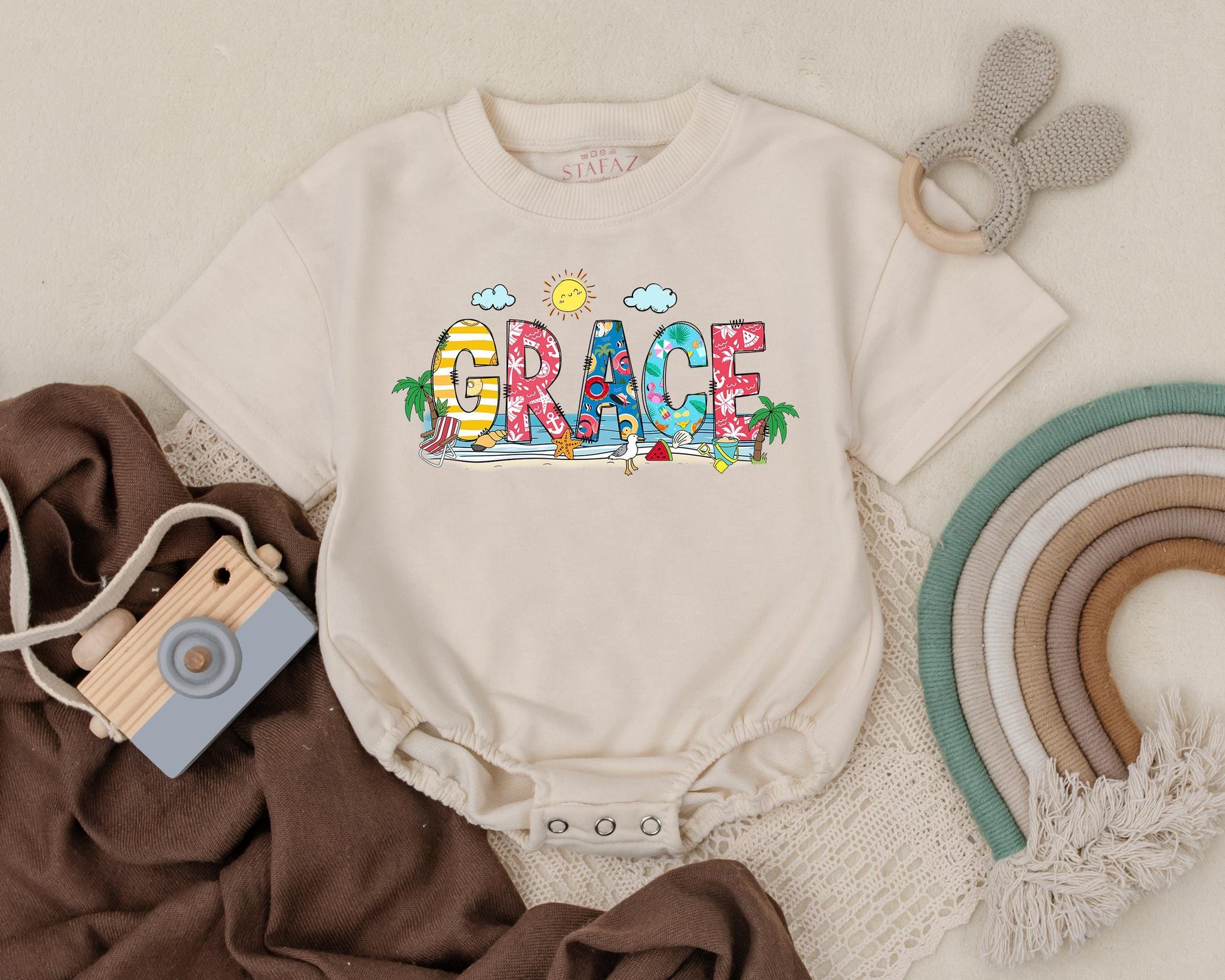 Personalized Beach Baby Romper Summer Name Bodysuit Tropical Vacation Outfit Cute Newborn Infant Summer Clothes Gift