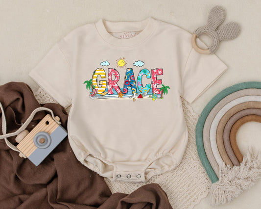 Personalized Beach Baby Romper Summer Name Bodysuit Tropical Vacation Outfit Cute Newborn Infant Summer Clothes Gift