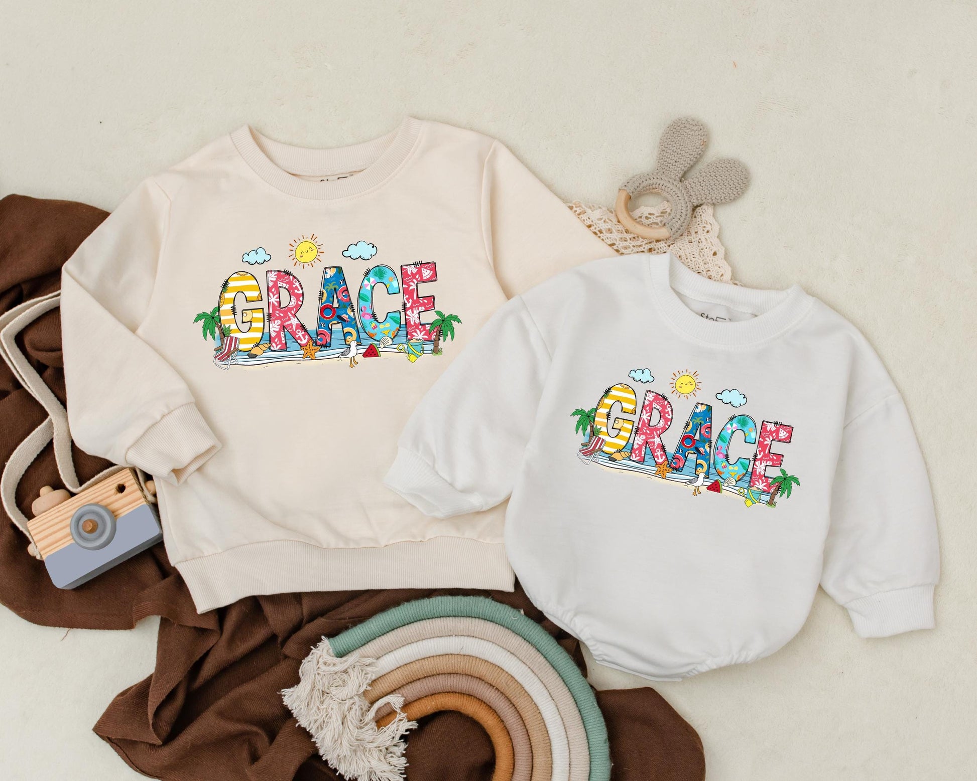 Personalized Beach Baby Romper Summer Name Bodysuit Tropical Vacation Outfit Cute Newborn Infant Summer Clothes Gift