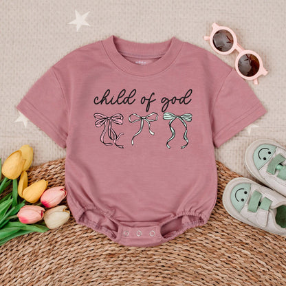 Child of God Baby Romper Short Sleeves Faith Religious Bodysuit Newborn Bow Gift Baby Shower Present