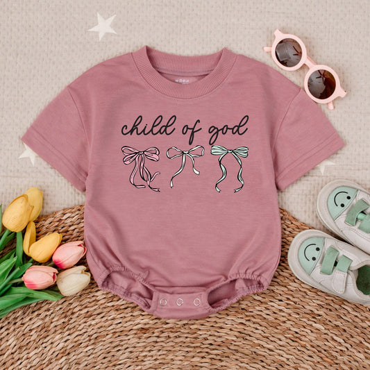 Child of God Baby Romper Short Sleeves Faith Religious Bodysuit Newborn Bow Gift Baby Shower Present
