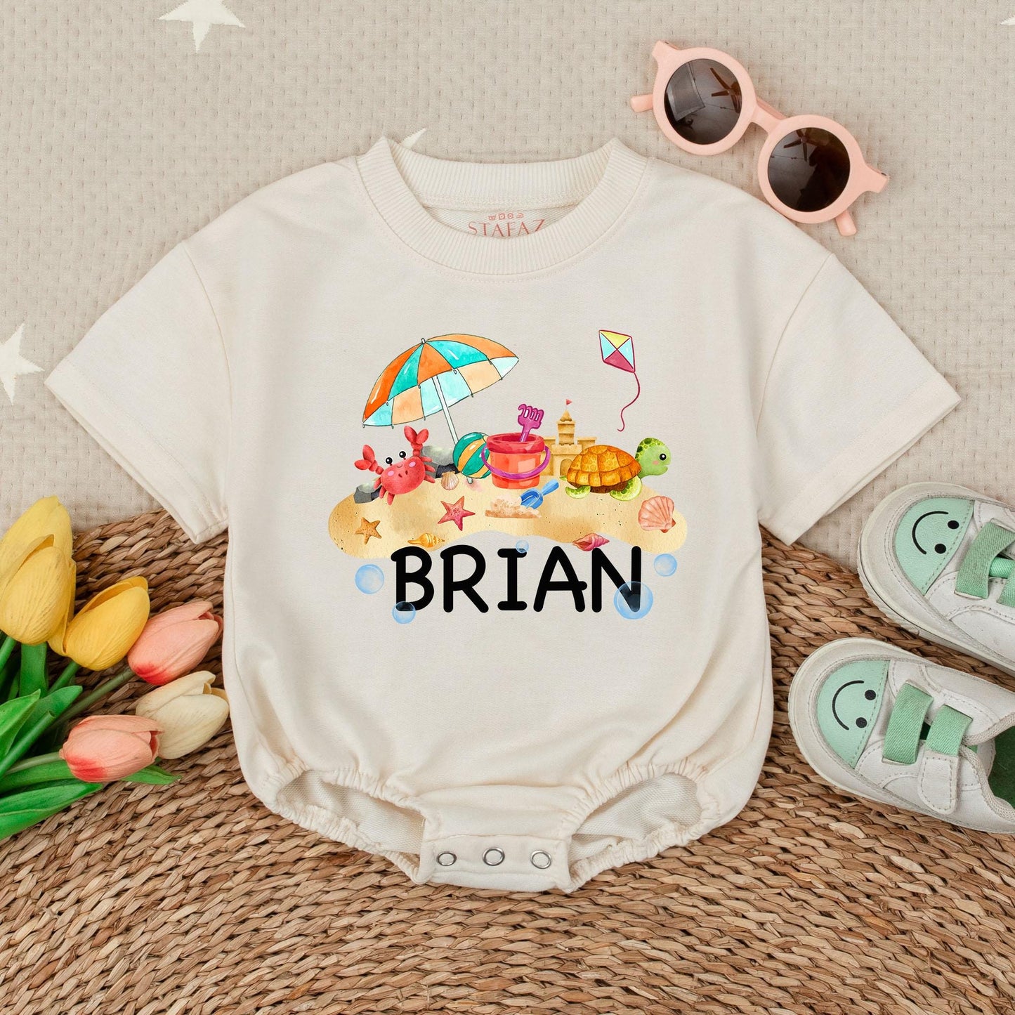 Personalized My First Beach Vacation Baby Romper Summer Bodysuit Infant Girl/Boy Outfit Shower Gift Vacation Romper 1st Vacation