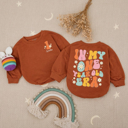 Personalized In My One Year Old Era Birthday Baby Romper Rainbow Floral Design First Birthday Outfit Amelia