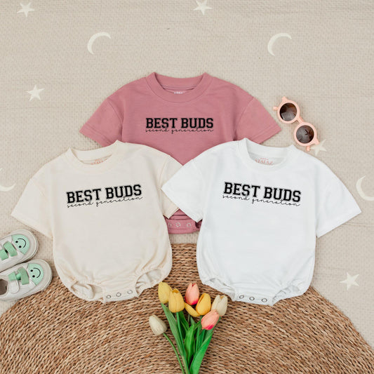 Best Buds Second Generation Baby Romper Short Sleeves Baby Announcement Best Friend Outfit Baby Shower Gift Cute New Baby Clothes