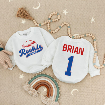 Rookie of the Year Baseball Birthday Romper, Baby Boy 1st Birthday Outfit, Red & Blue Sports Bodysuit for a Fun Celebration