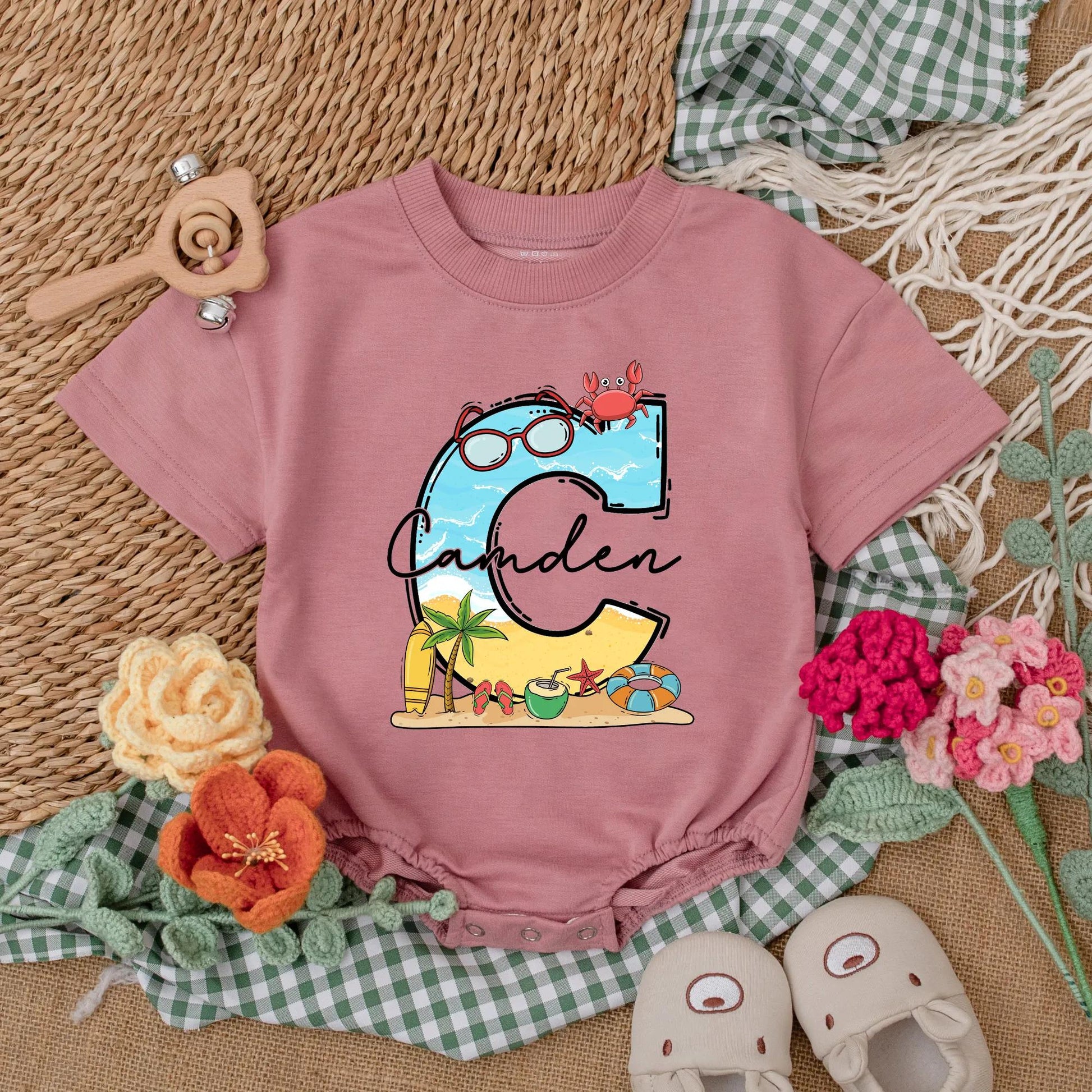 Personalized Name Beach Baby Romper | Summer Baby Bodysuit for Coastal Adventures | Baby Shower Gift Idea | Custom Romper