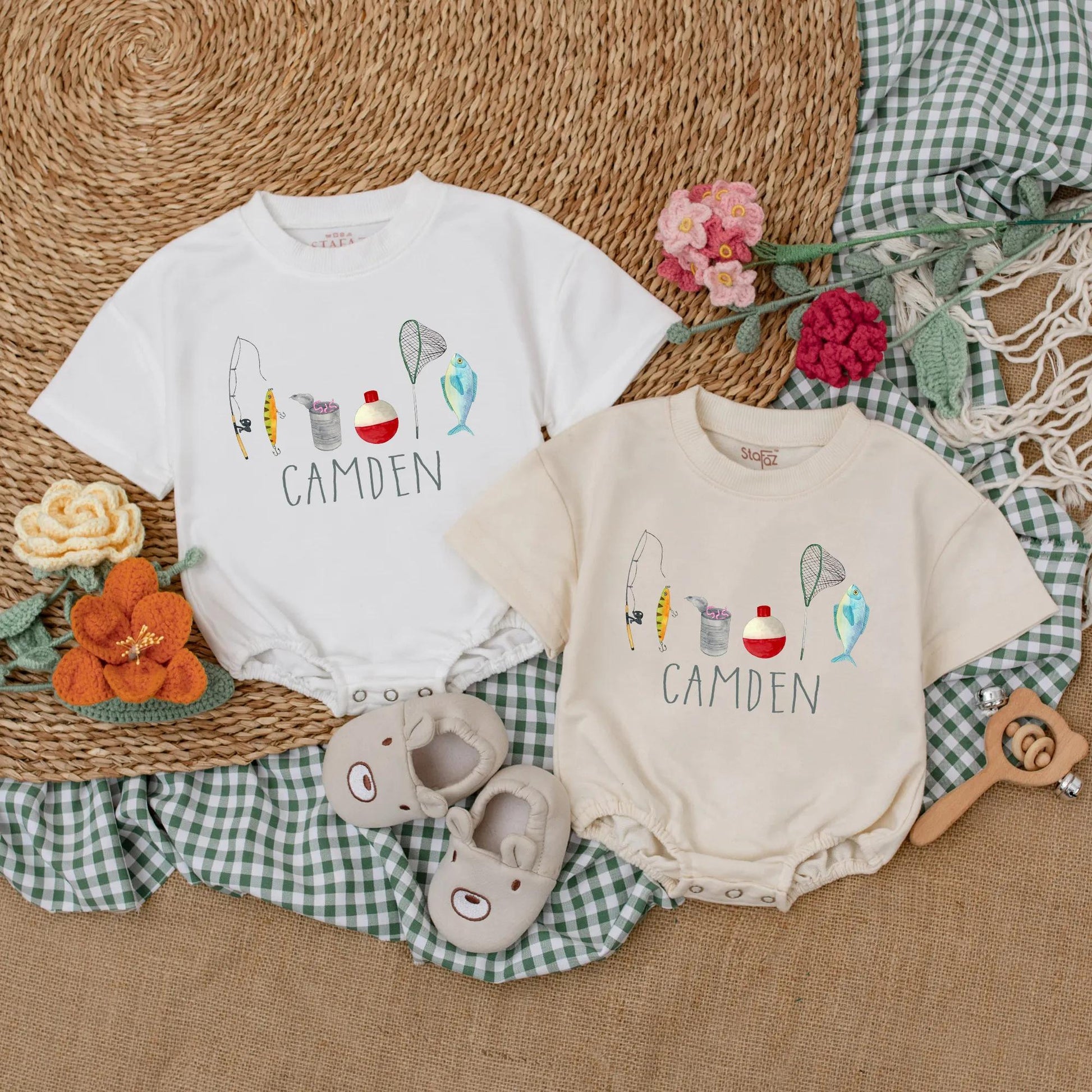 Personalized Fishing Baby Boy Romper Father's Day Bodysuit Newborn Fishing Coming Home Outfit Gift for Dad