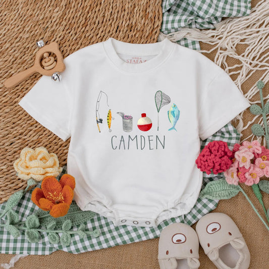 Personalized Fishing Baby Boy Romper Father's Day Bodysuit Newborn Fishing Coming Home Outfit Gift for Dad