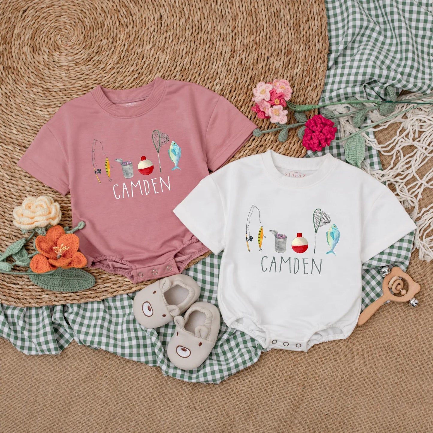Personalized Fishing Baby Boy Romper Father's Day Bodysuit Newborn Fishing Coming Home Outfit Gift for Dad