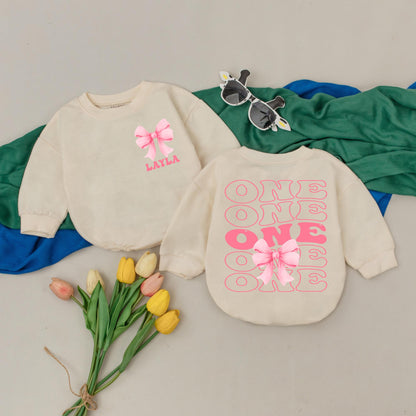 Personalized Pink Bow 1st Birthday Girl Romper Cute Custom Name Infant Bodysuit Baby Shower Gift Outfit Celebration