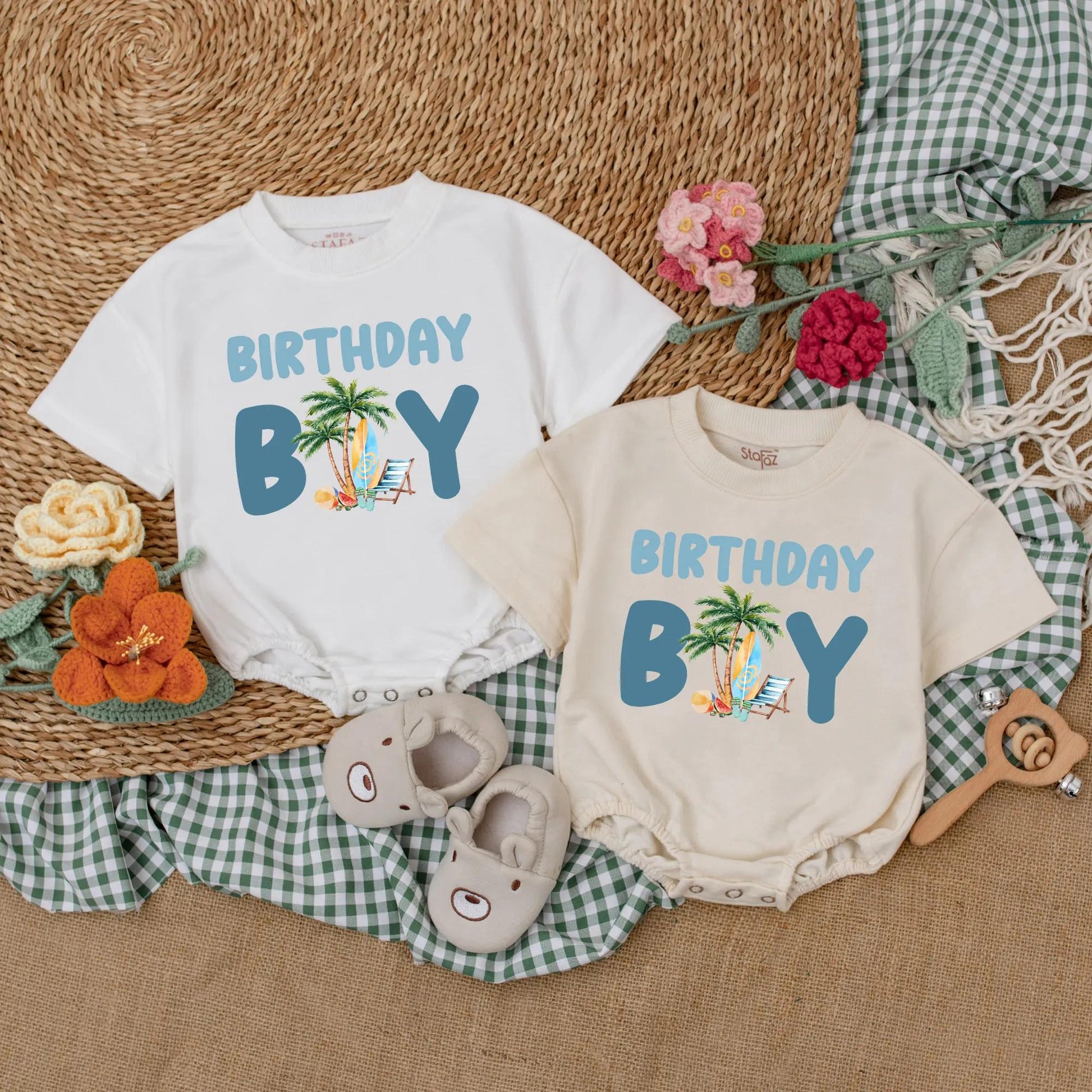 Personalized Surf's Up First Birthday Boy Romper, Beach Party Bodysuit, Custom Name, Ocean Theme Cake Smash Outfit, Summer Baby, Coastal Gift (139 chars)