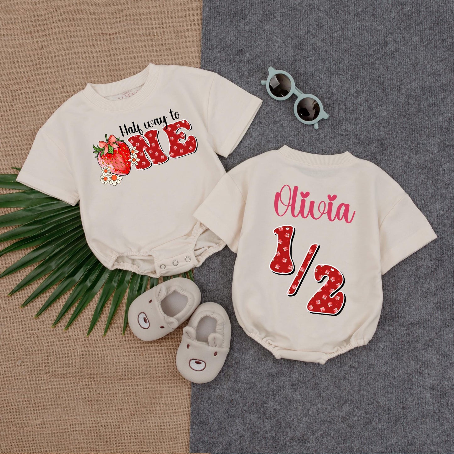 Custom Berry Birthday Bubble Romper for Girls Half Birthday Outfit Sweet Strawberry Theme