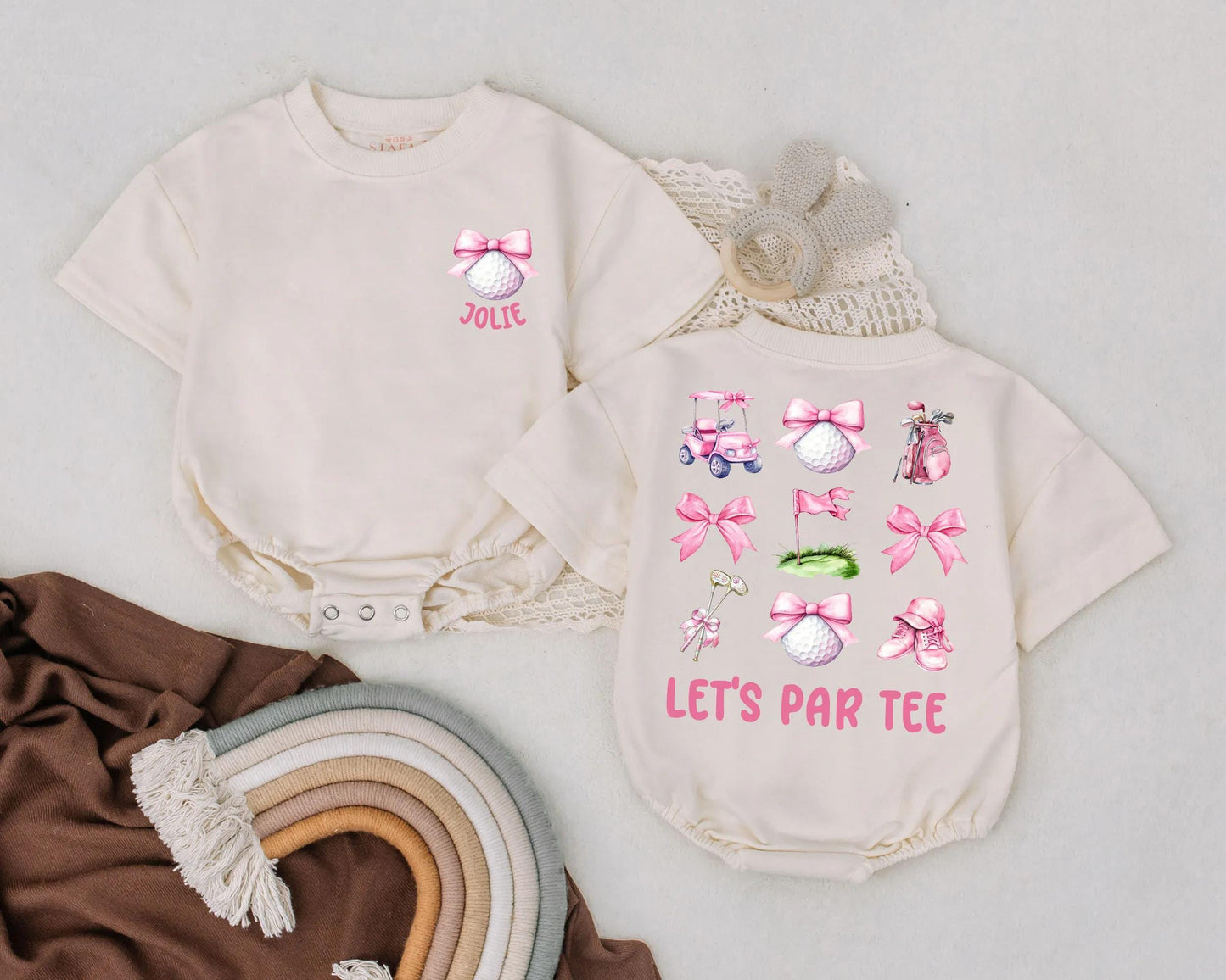 Customized Golf Baby Bubble Romper Let's Par Tee Outfit Cute Pink Golf Birthday Girl Baby Clothes
