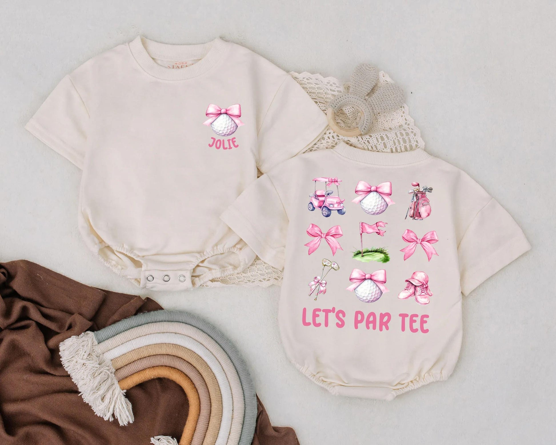 Customized Golf Baby Bubble Romper Let's Par Tee Outfit Cute Pink Golf Birthday Girl Baby Clothes