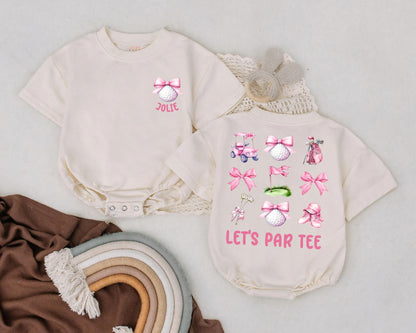 Customized Golf Baby Bubble Romper Let's Par Tee Outfit Cute Pink Golf Birthday Girl Baby Clothes