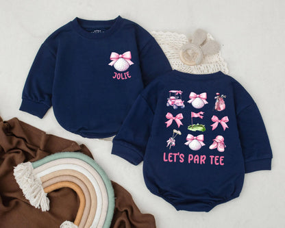 Customized Golf Baby Bubble Romper Let's Par Tee Outfit Cute Pink Golf Birthday Girl Baby Clothes