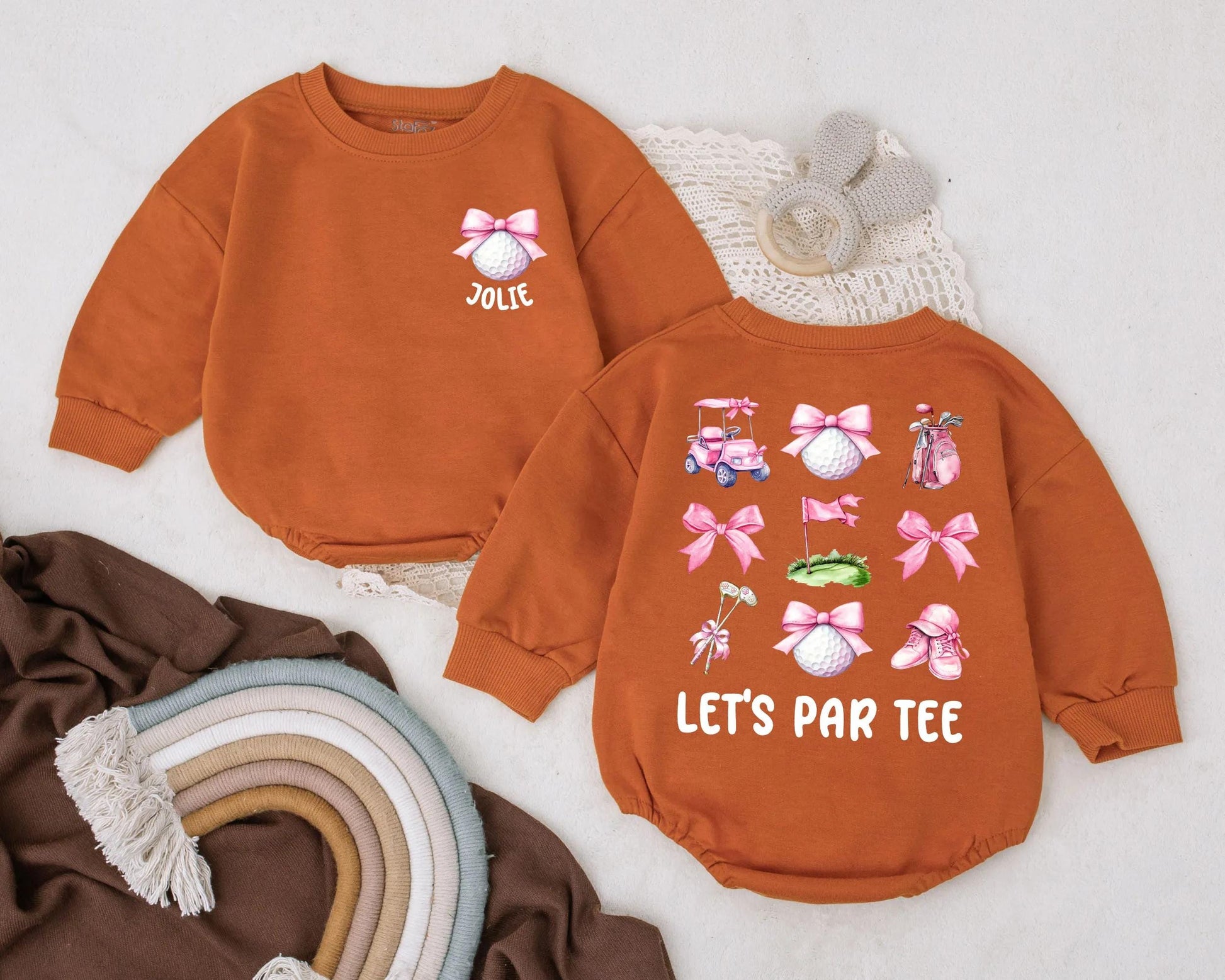 Customized Golf Baby Bubble Romper Let's Par Tee Outfit Cute Pink Golf Birthday Girl Baby Clothes