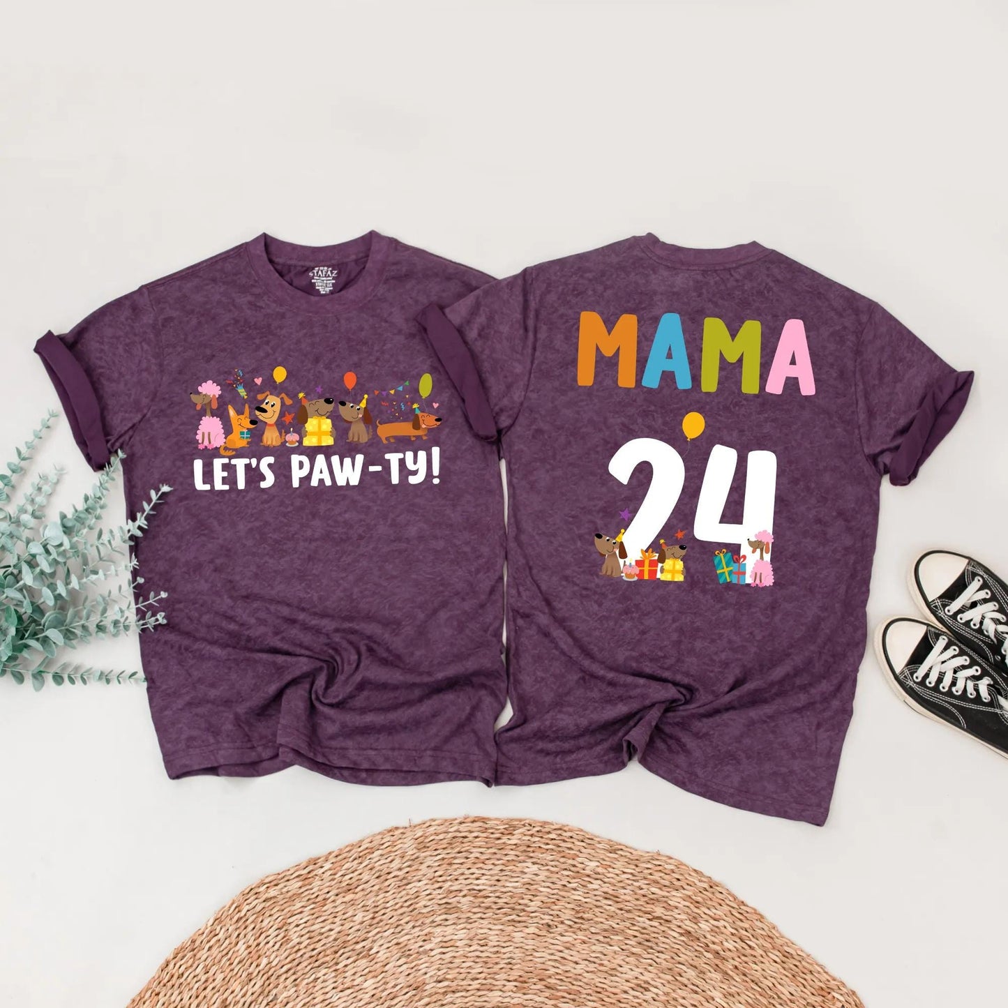 Let's Paw-ty Matching Family Birthday Shirts Cute Cartoon Dog Party Outfits Custom Name Age Kid Parent Dog Lover Celebration Tees