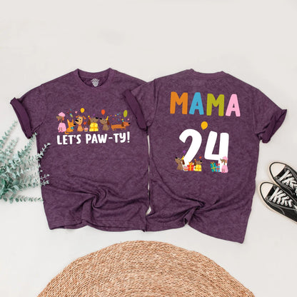 Let's Paw-ty Matching Family Birthday Shirts Cute Cartoon Dog Party Outfits Custom Name Age Kid Parent Dog Lover Celebration Tees