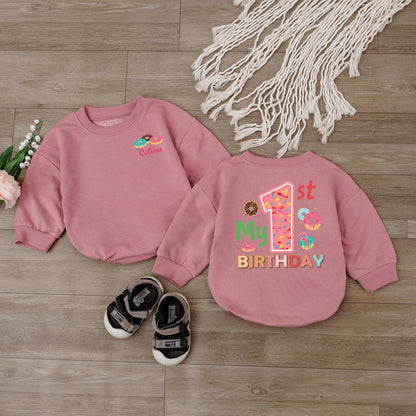Sweet One Donut Romper for Baby Girls Custom First Birthday Outfit Newborn Bodysuit Shower Gift Long Sleeve
