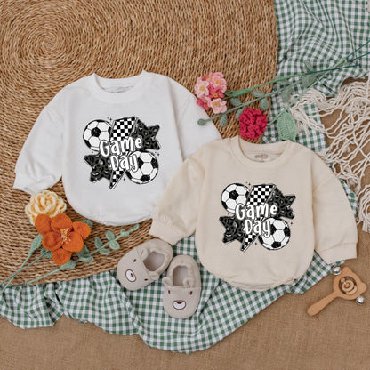 Vintage Soccer Bow Baby Romper Gameday Outfit for Girls Cute Soccer Baby Shower Gift Seasonal Soccer Style