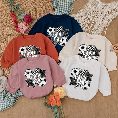 Vintage Soccer Bow Baby Romper Gameday Outfit for Girls Cute Soccer Baby Shower Gift Seasonal Soccer Style