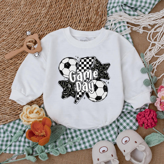 Vintage Soccer Bow Baby Romper Gameday Outfit for Girls Cute Soccer Baby Shower Gift Seasonal Soccer Style