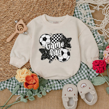Vintage Soccer Bow Baby Romper Gameday Outfit for Girls Cute Soccer Baby Shower Gift Seasonal Soccer Style