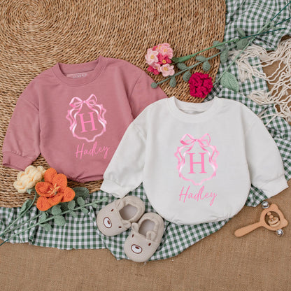 Custom Name Pink Bow Baby Girl Romper Sweetheart Coming Home Outfit First Birthday Baby Shower Gift
