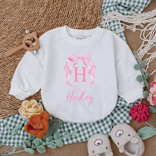 Custom Name Pink Bow Baby Girl Romper Sweetheart Coming Home Outfit First Birthday Baby Shower Gift