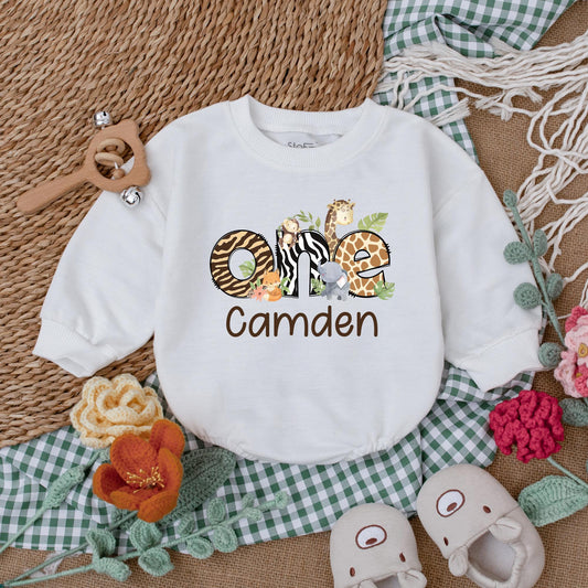 Wild One Safari Animals Romper Baby Boy 1st Birthday Outfit Safari Birthday Bodysuit First Birthday Boy Clothes