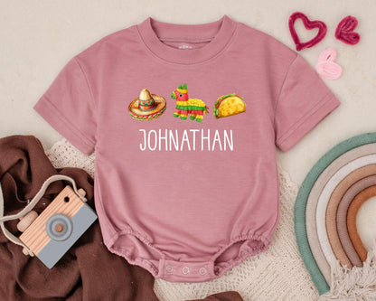 I'm Just Here For The Tacos Romper Personalized 1st Birthday Outfit Cinco De Mayo Taco Tuesday Baby Bodysuit Fiesta