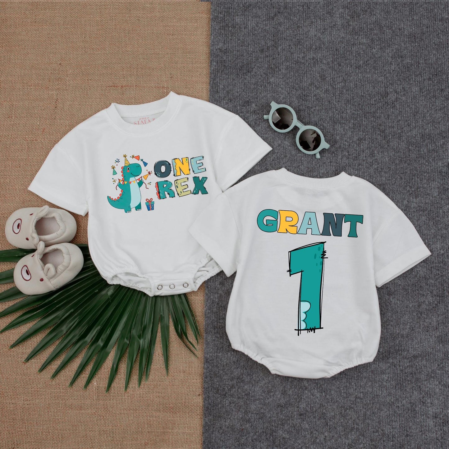 Dinosaur Birthday Romper for Boys 1st Birthday One Rex Theme Short Sleeve Bubble Outfit First Birthday Gift