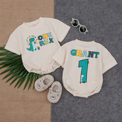 Dinosaur Birthday Romper for Boys 1st Birthday One Rex Theme Short Sleeve Bubble Outfit First Birthday Gift