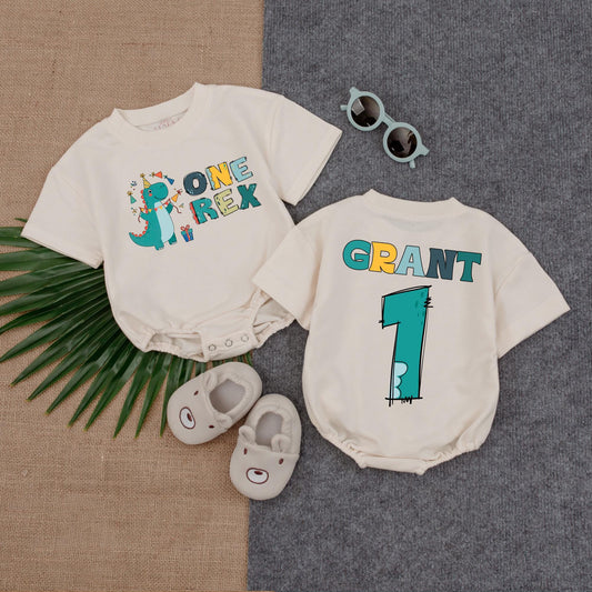 Dinosaur Birthday Romper for Boys 1st Birthday One Rex Theme Short Sleeve Bubble Outfit First Birthday Gift
