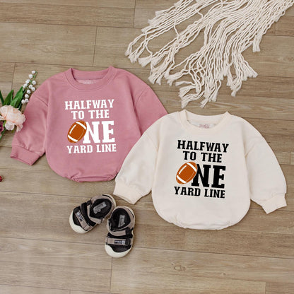 Half Way To One Football Birthday Romper Baby Boy Sport Outfit 1/2 Birthday Gift