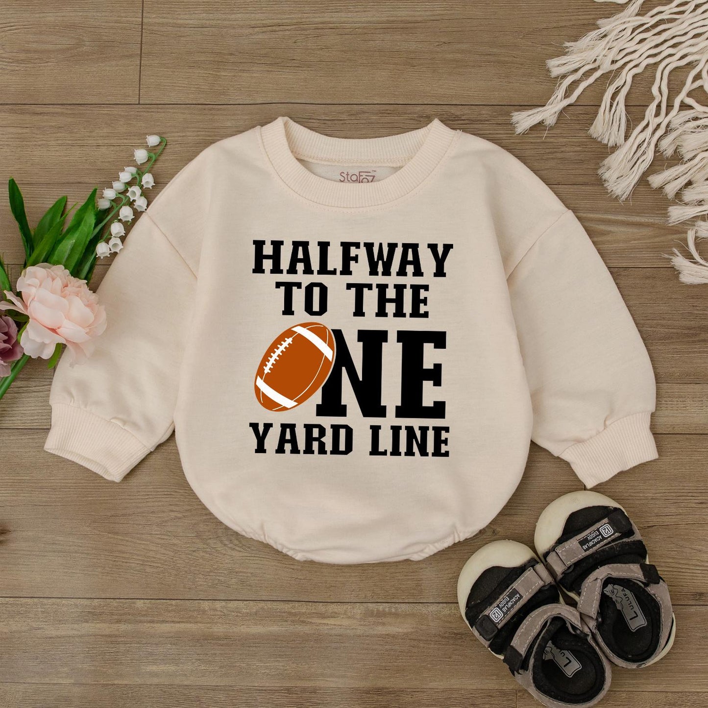 Half Way To One Football Birthday Romper Baby Boy Sport Outfit 1/2 Birthday Gift