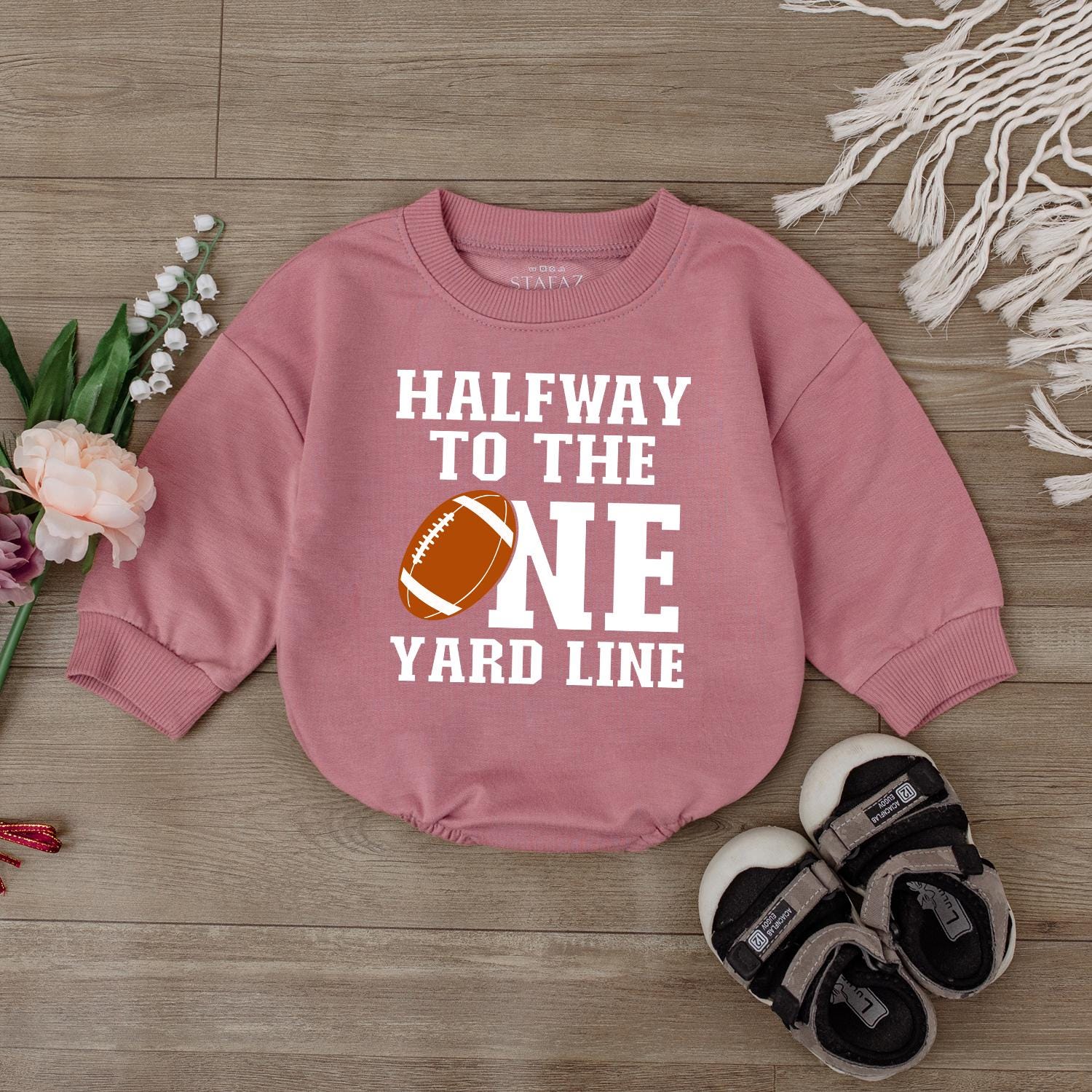 Half Way To One Football Birthday Romper Baby Boy Sport Outfit 1/2 Birthday Gift