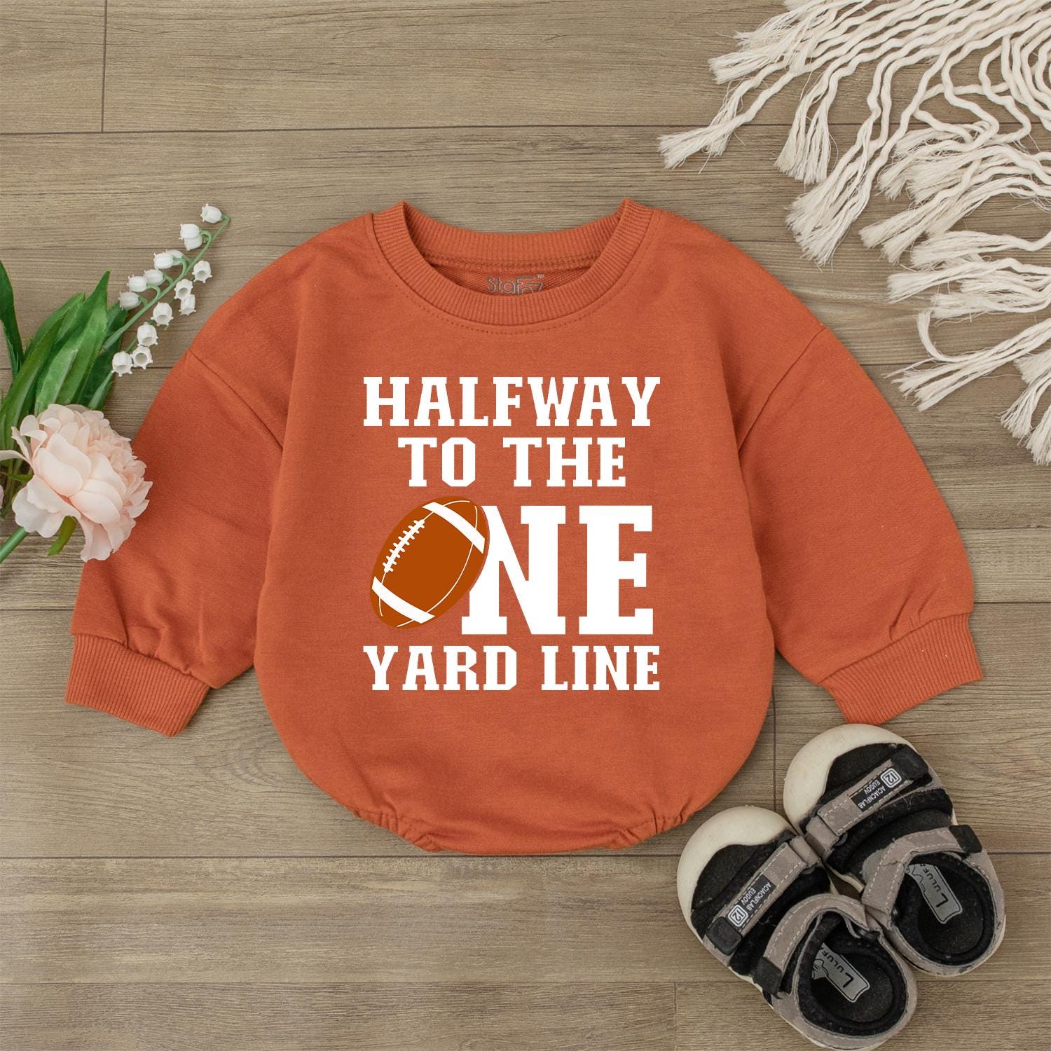 Half Way To One Football Birthday Romper Baby Boy Sport Outfit 1/2 Birthday Gift